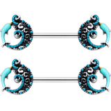 14G 9/16 Leaping Blue Dolphin Barbell Nipple Ring Set