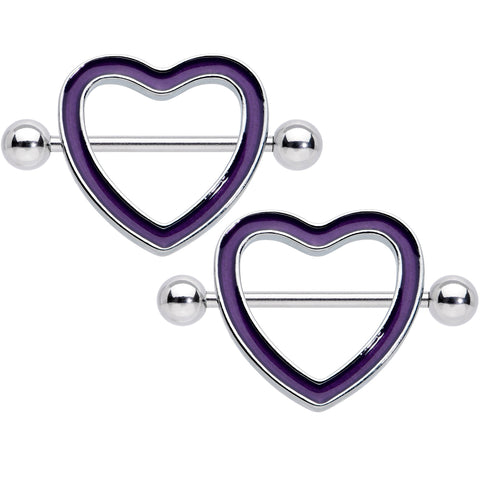 14G 5/8 Purple Heart Glow in the Dark Valentine Nipple Shield Set
