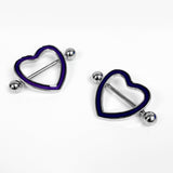 14G 5/8 Purple Heart Glow in the Dark Valentine Nipple Shield Set