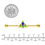 14G Blue Purple Gem Gold Tone Tropic Fan Industrial Barbell 38mm