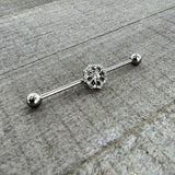 14G Clear Gem Baroque Fabulous Flower Industrial Barbell 38mm