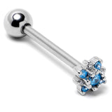 Blue Clear Gem Stylish Snowflake Barbell Tongue Ring