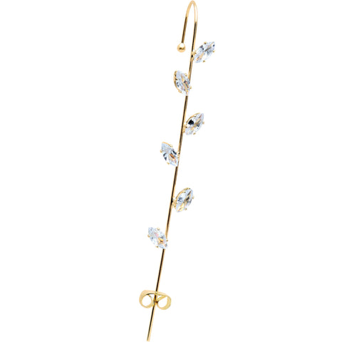 Clear CZ Gem Gold Tone Leafy Vine Ear Cuff Bar Earring