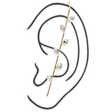 Clear CZ Gem Gold Tone Leafy Vine Ear Cuff Bar Earring