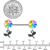 14G 9/16 Clear Gem Pride Rainbow Flower Dangle Nipple Ring Set