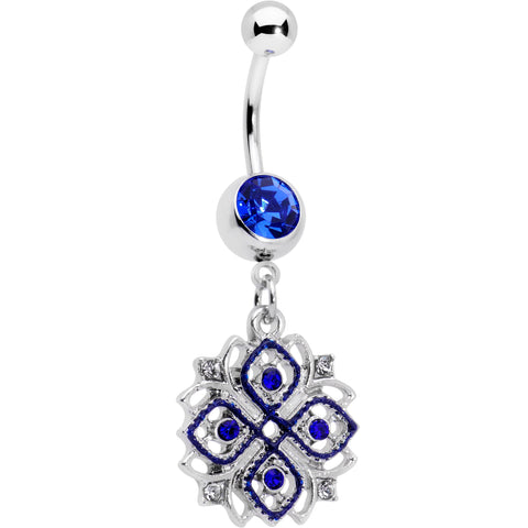 Clear Blue Gem Embellished Cross Dangle Belly Ring