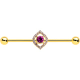 14G Clear Pink Gem Gold Tone Open Eye Industrial Barbell 38mm