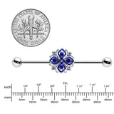 14G Clear Blue Gem Embellished Cross Industrial Barbell 38mm