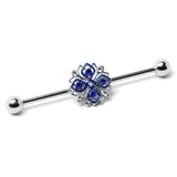 14G Clear Blue Gem Embellished Cross Industrial Barbell 38mm