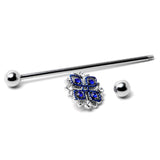 14G Clear Blue Gem Embellished Cross Industrial Barbell 38mm