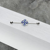 14G Clear Blue Gem Embellished Cross Industrial Barbell 38mm