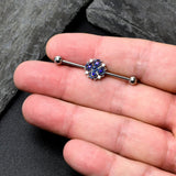 14G Clear Blue Gem Embellished Cross Industrial Barbell 38mm
