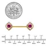 14G 9/16 Clear Pink Gem Gold Tone Open Eye Barbell Nipple Ring Set