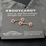 14G 9/16 Clear Pink Gem Gold Tone Open Eye Barbell Nipple Ring Set