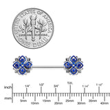 14G 9/16 Clear Blue Gem Embellished Cross Barbell Nipple Ring Set