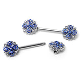 14G 9/16 Clear Blue Gem Embellished Cross Barbell Nipple Ring Set