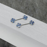14G 9/16 Clear Blue Gem Embellished Cross Barbell Nipple Ring Set