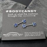 14G 9/16 Clear Blue Gem Embellished Cross Barbell Nipple Ring Set