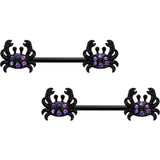 14G 9/16 Purple Gem Black Chic Crab Barbell Nipple Ring Set