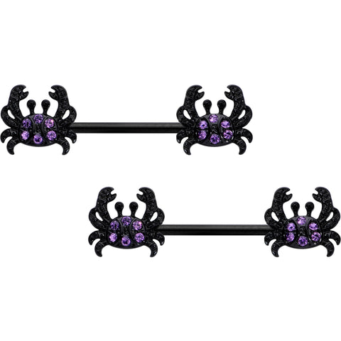 14G 9/16 Purple Gem Black Chic Crab Barbell Nipple Ring Set
