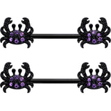 14G 9/16 Purple Gem Black Chic Crab Barbell Nipple Ring Set