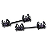 14G 9/16 Purple Gem Black Chic Crab Barbell Nipple Ring Set