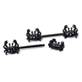 14G 9/16 Purple Gem Black Chic Crab Barbell Nipple Ring Set