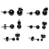 3mm-8mm Ball Stud Black 316L Stainless Steel Earrings 6 Pack