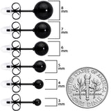 3mm-8mm Ball Stud Black 316L Stainless Steel Earrings 6 Pack