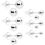 3mm-8mm Ball Stud 316L Stainless Steel Earrings 6 Pack