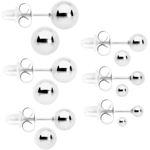 3mm-8mm Ball Stud 316L Stainless Steel Earrings 6 Pack