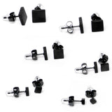 3mm-8mm Square Stud Black 316L Stainless Steel Earrings 6 Pack