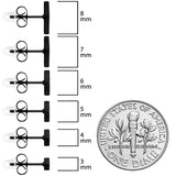 3mm-8mm Square Stud Black 316L Stainless Steel Earrings 6 Pack