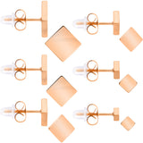 3mm-8mm Square Stud Rose Gold Tone 316L Stainless Steel Earrings 6 Pack