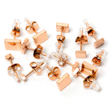 3mm-8mm Square Stud Rose Gold Tone 316L Stainless Steel Earrings 6 Pack