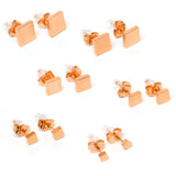 3mm-8mm Square Stud Rose Gold Tone 316L Stainless Steel Earrings 6 Pack