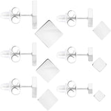 3mm-8mm Square Stud 316L Stainless Steel Earrings 6 Pack