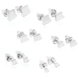 3mm-8mm Square Stud 316L Stainless Steel Earrings 6 Pack