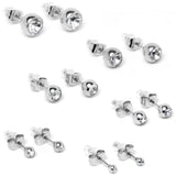 Clear Gem 3mm to 8mm Ball End Stud Earrings Set of 6