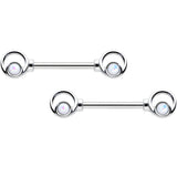 14G 1/2 White Faux Opal Double Circle Barbell Nipple Ring Set