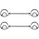 14G 1/2 White Faux Opal Double Circle Barbell Nipple Ring Set