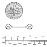 14G 1/2 White Faux Opal Double Circle Barbell Nipple Ring Set