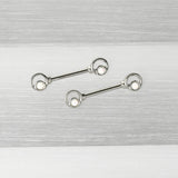 14G 1/2 White Faux Opal Double Circle Barbell Nipple Ring Set