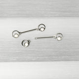 14G 1/2 White Faux Opal Double Circle Barbell Nipple Ring Set