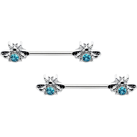 14G 9/16 Blue Gem Bee Beautiful Insect Barbell Nipple Ring Set