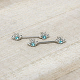14G 9/16 Blue Gem Bee Beautiful Insect Barbell Nipple Ring Set