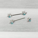 14G 9/16 Blue Gem Bee Beautiful Insect Barbell Nipple Ring Set