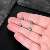 14G 9/16 Blue Gem Bee Beautiful Insect Barbell Nipple Ring Set