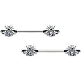 14G 9/16 Clear Gem Bee Beautiful Insect Barbell Nipple Ring Set