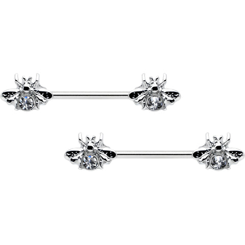 14G 9/16 Clear Gem Bee Beautiful Insect Barbell Nipple Ring Set